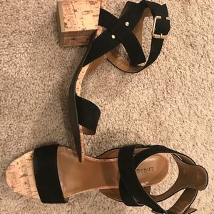 Black Faux Suede Ankle Strap Block Strap Heels